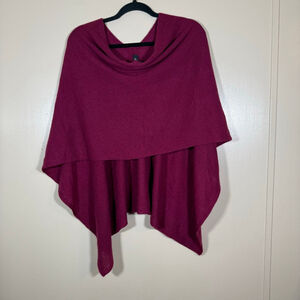 Claudia Nichole Cashmere Asymmetric Topper Poncho Wrap OS Cranberry